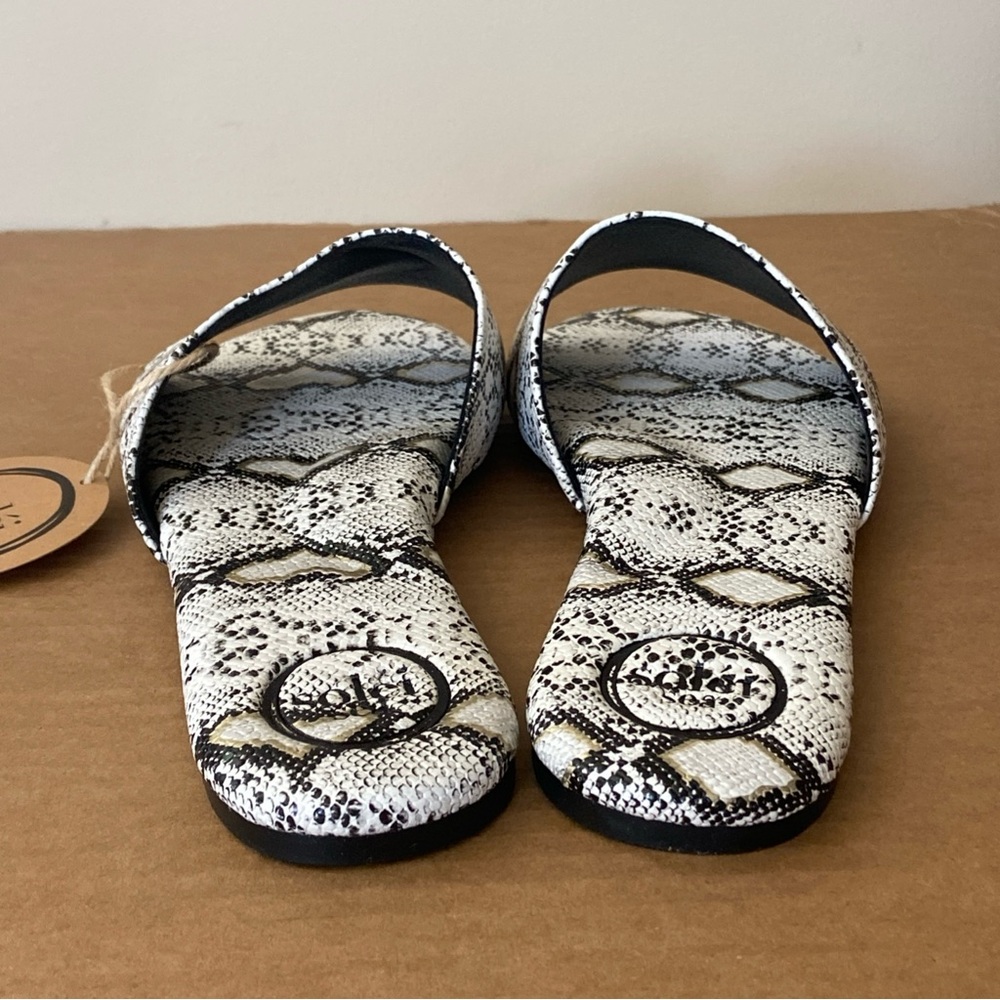 Textured Snake-Print Slide Sandals - White/Black - Picture 4 of 11
